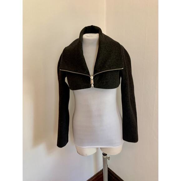 Shipley Halmos Cropped Dark Charcoal Grey Wool Bolero Jacket Shrug XS Collar - Picture 16 of 16